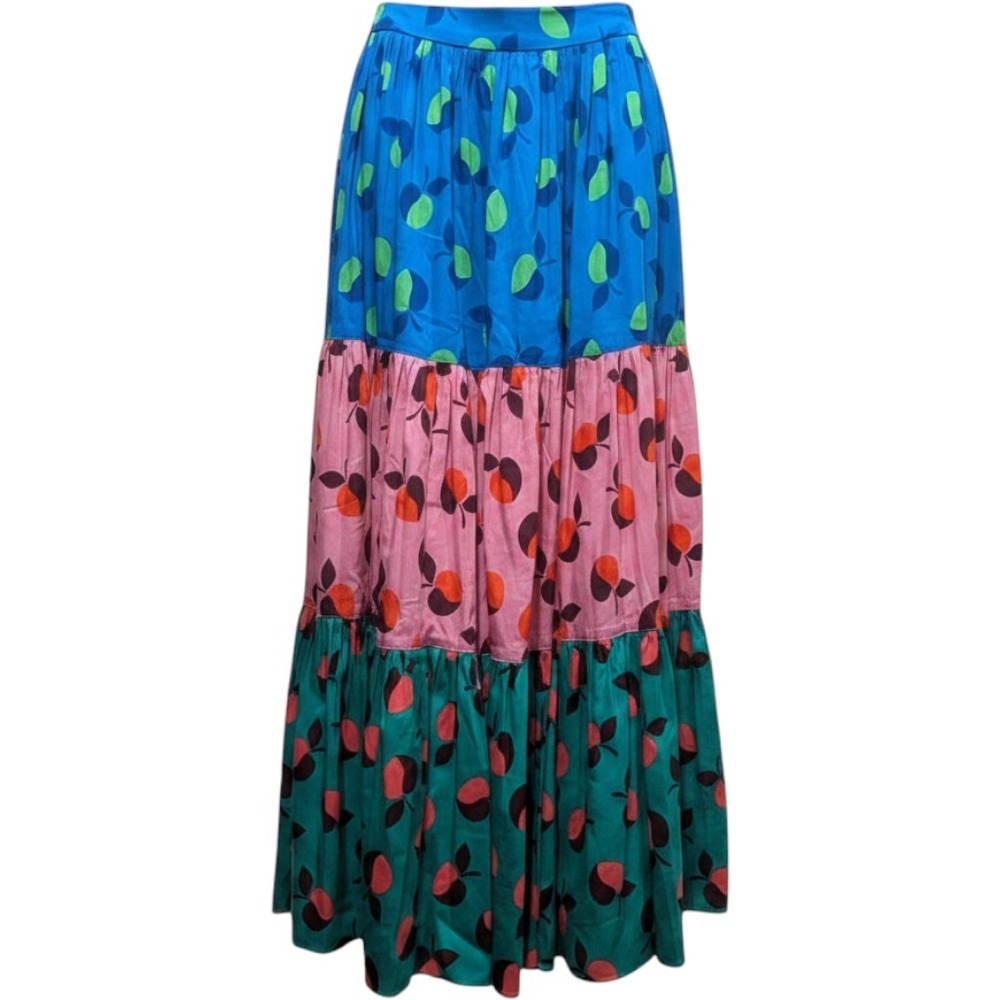 NWOT Kate Spade Womens Skirt 00 Fruit Print Tiered Maxi Colorblock Cottagecore